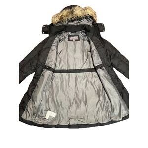 Eddie Bauer Down Puffer Coat Womens Small EB650 Black Faux Fur Hooded Quilted